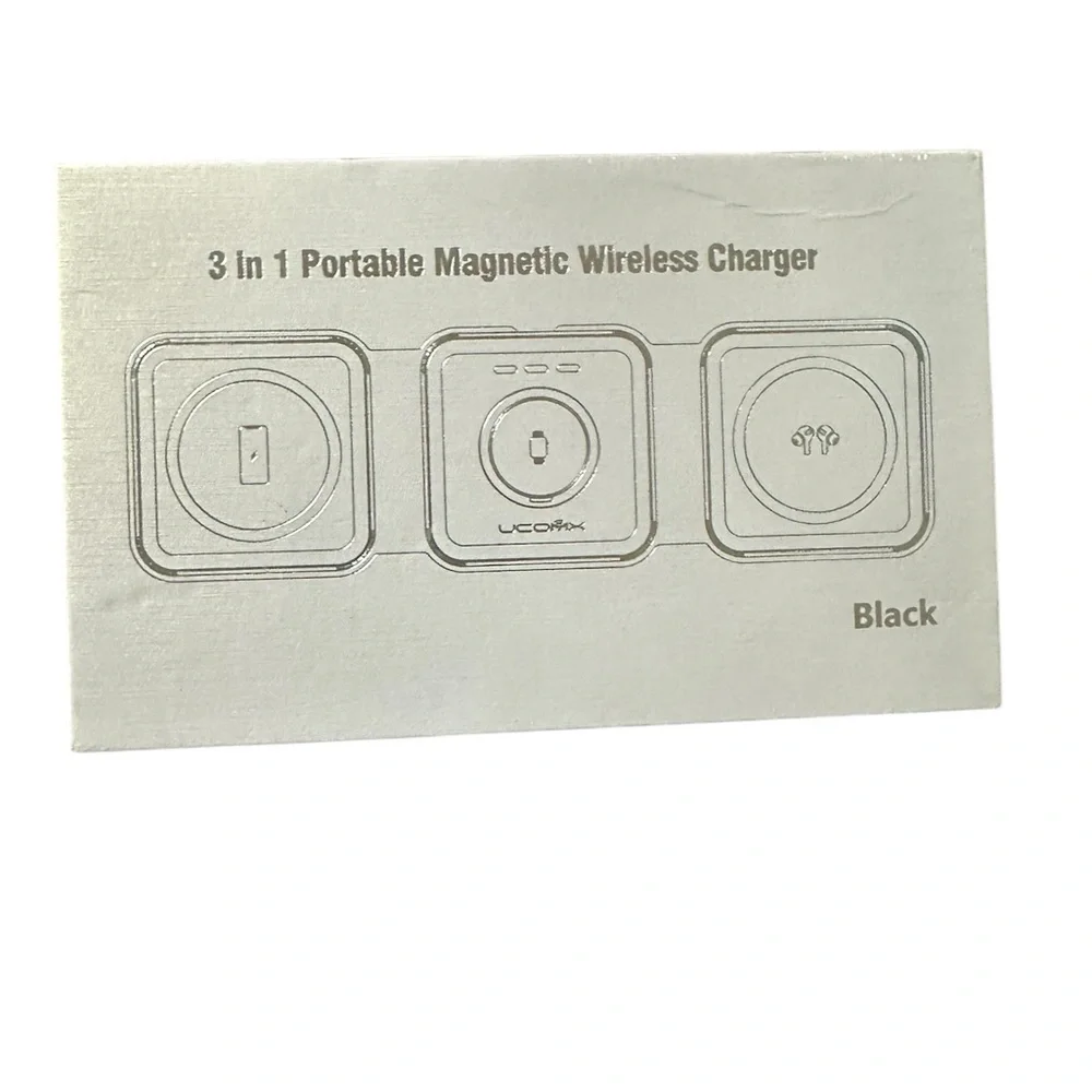 Black 3 in 1 Portable Magnetic Wireless Charger